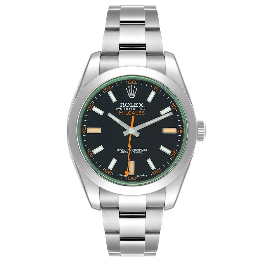 Rolex Milgauss 40 Black Dial Green Crystal Steel Mens Watch 116400 Card