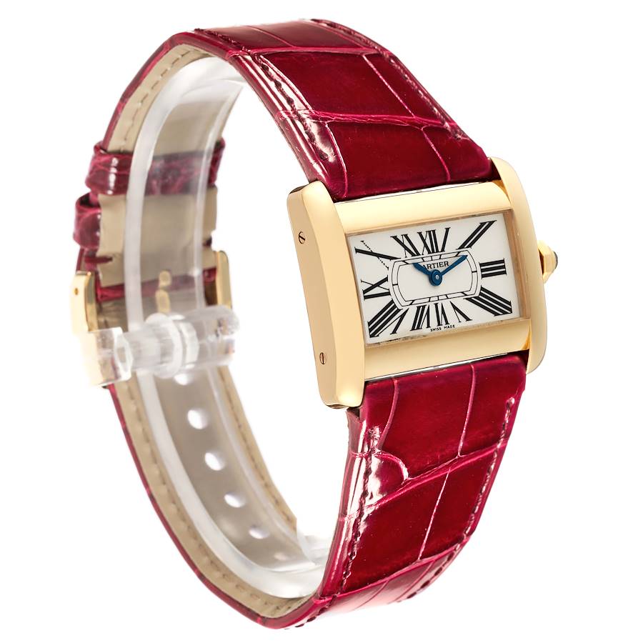 Cartier Tank Divan Mini Yellow Gold Red Strap Ladies Watch W6300356