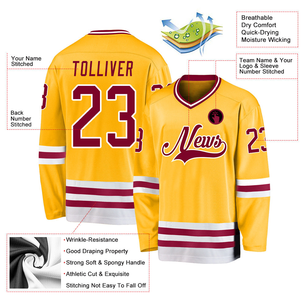 Custom Gold Maroon-White So Cool Hockey Jersey
