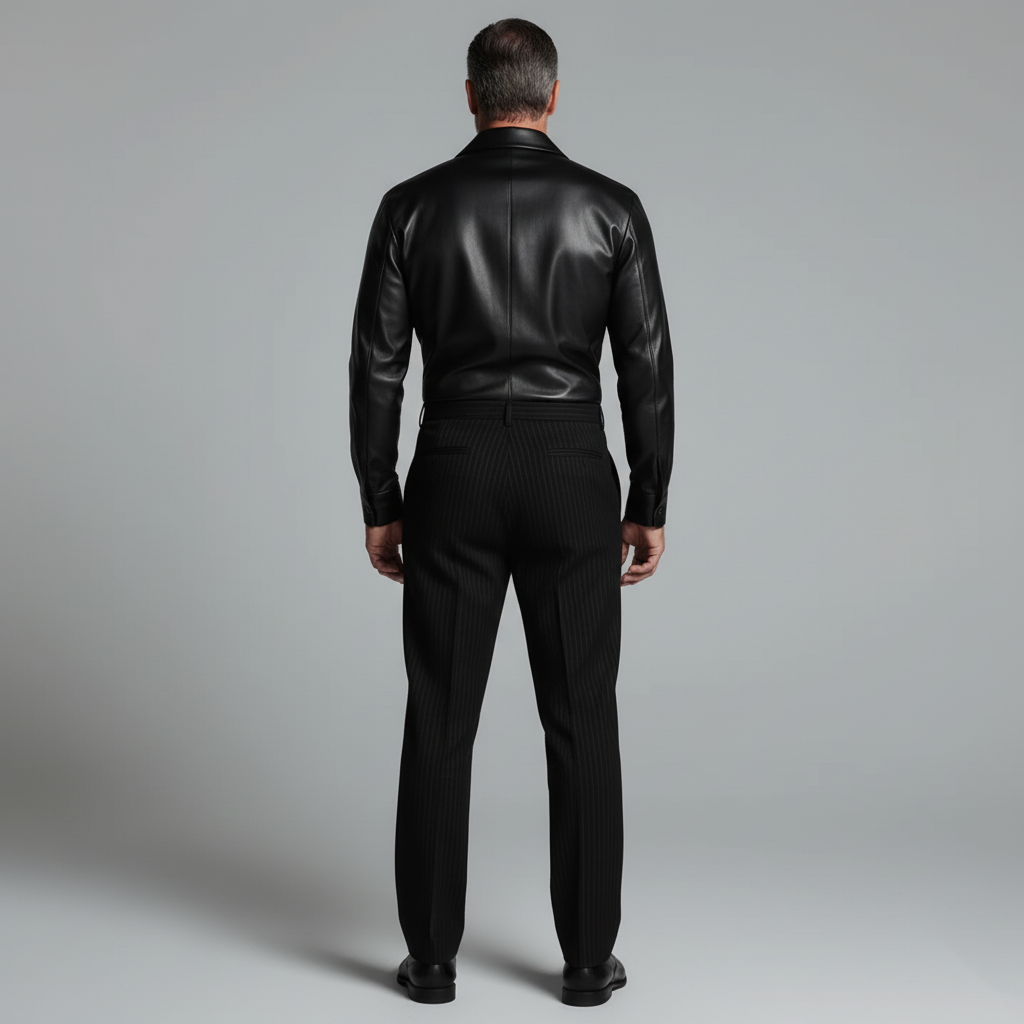 Men's Black PU Leather Shawl Lapel Wrap Long Sleeve Shirt