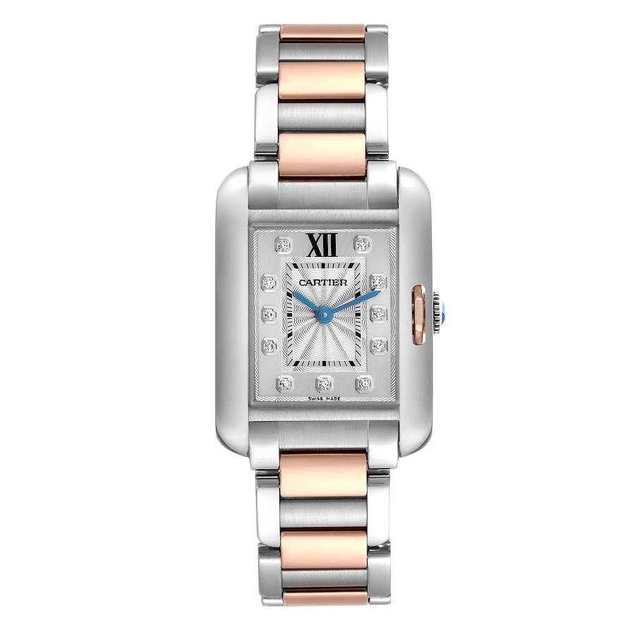 Cartier Tank Anglaise Small Steel Rose Gold Diamond Dial Watch WT100024 Papers