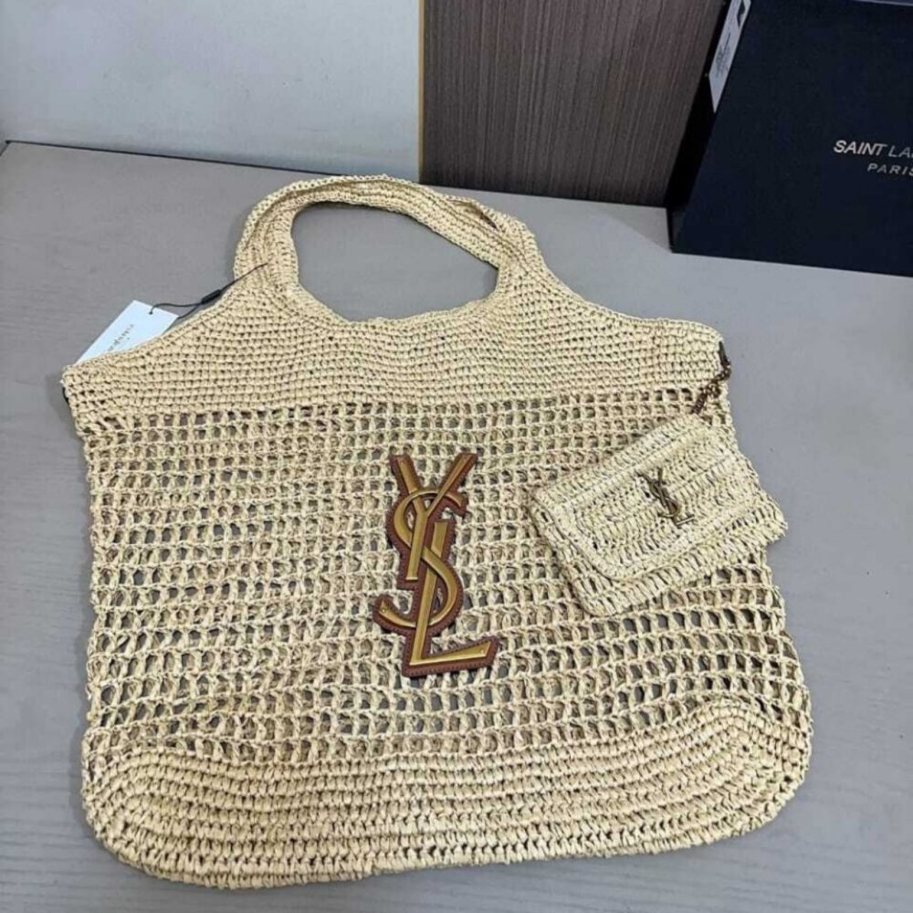 Saint Laurent Icare In Raffia Natural Gold 43Cm 772191GAAEK2063