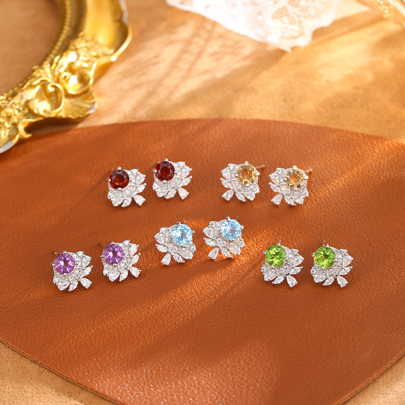 GemVibra 925 Silver Drop Earrings with Natural Gemstones & Rhinestones