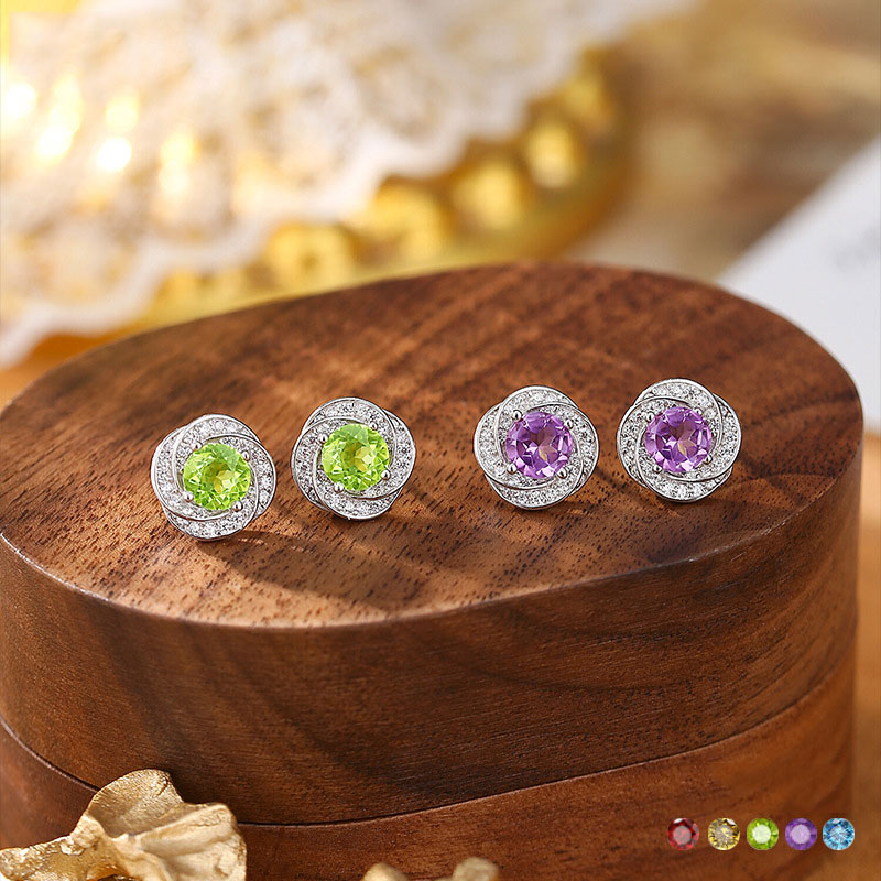 GemVibra Multi-Gemstone Swirl Stud Earrings, 925 Silver with Rhinestone Accents