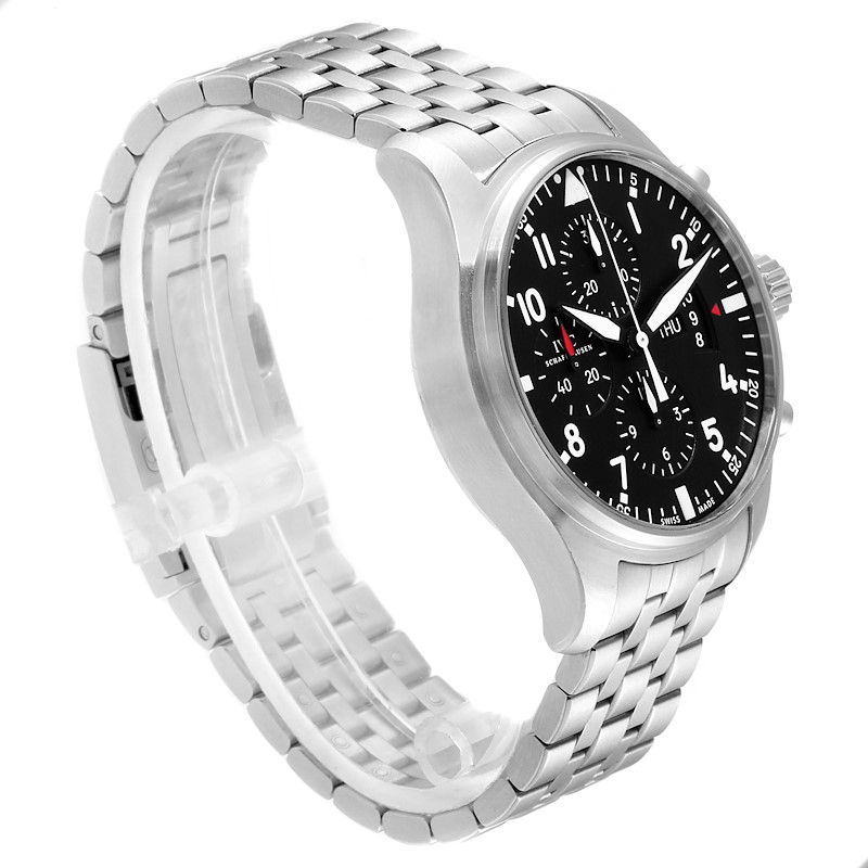 IWC Pilot Black Dial Chronograph Steel Mens Watch IW377704