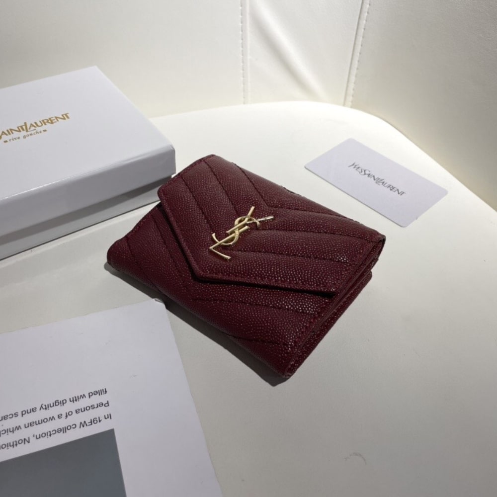 Saint Laurent Cassandre Matelassé Small Envelope Wallet In Grain De Poudre Leather 11Cm