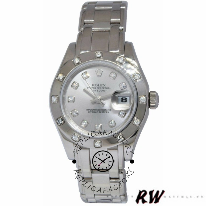 Rolex Pearlmaster 80319 Silver Diamond Dial 29MM Lady Replica Watch