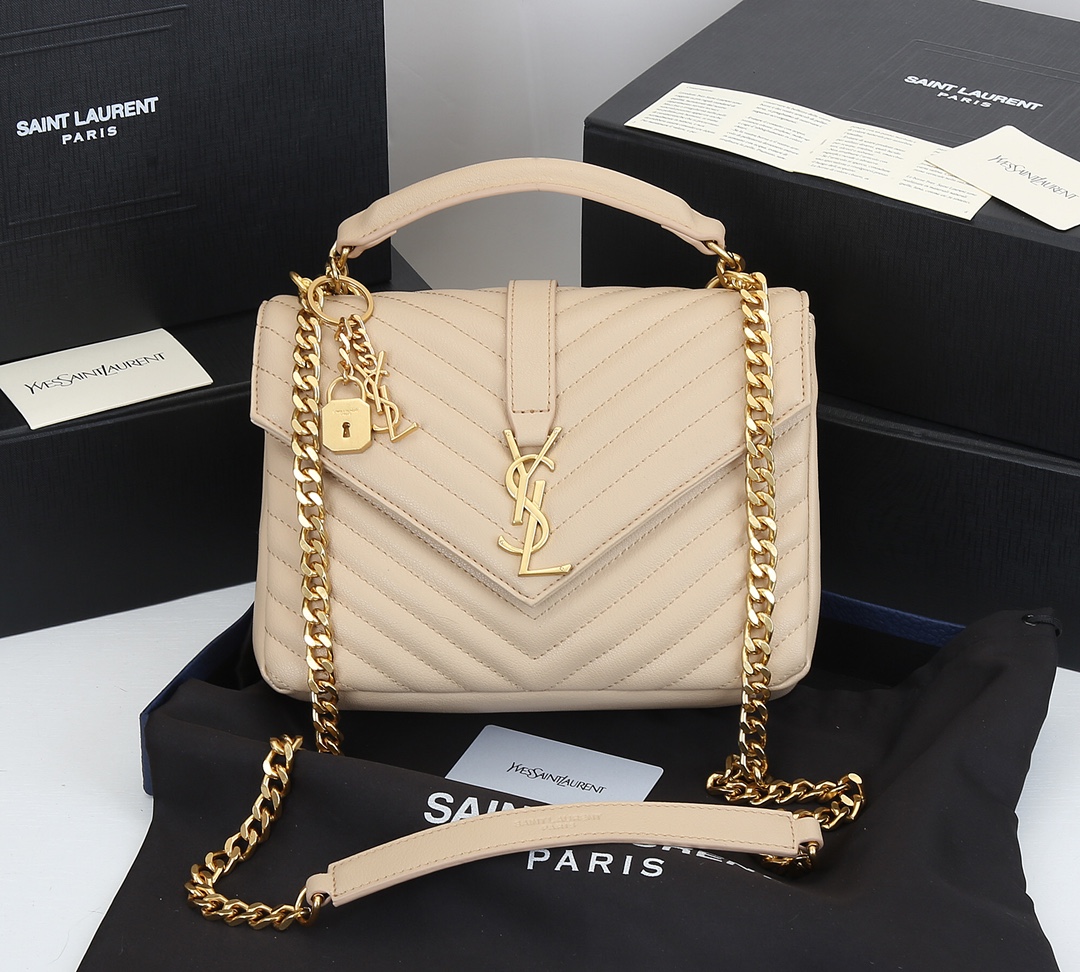 Saint Laurent Collège Medium Chain Bag In Quilted Leather Beige 24Cm 600279Brm072721