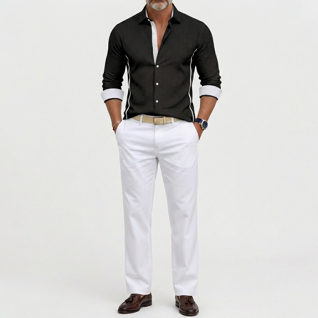 Men's Business Casual Jacquard Shirt Collar Single Breasted Long Sleeve Shirts