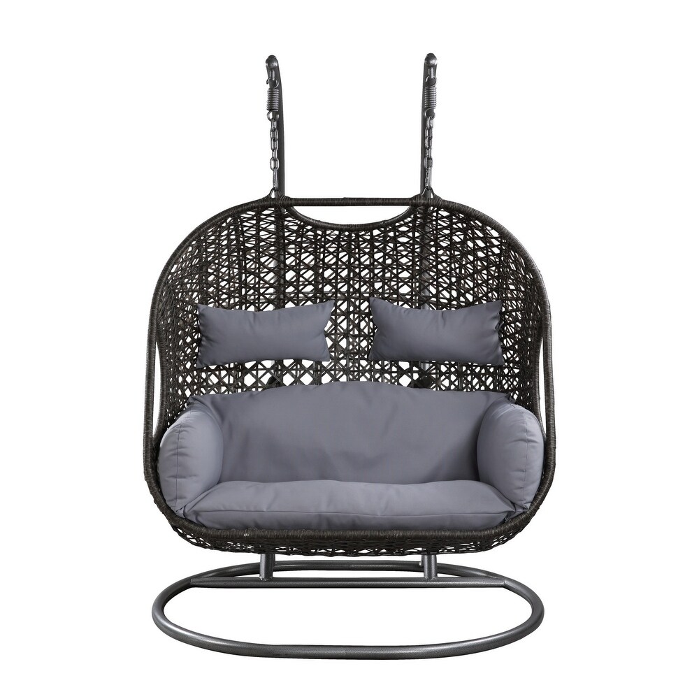Outdoor Wicker Egg Double Swing Chair Hanging Basket with Steel Stand
