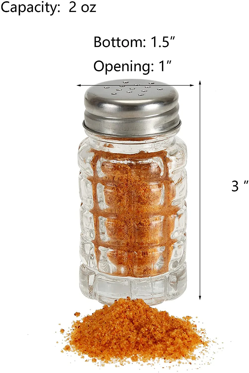 2 oz Retro Style Glass Salt and Pepper Shaker with Stainless Steel Cap