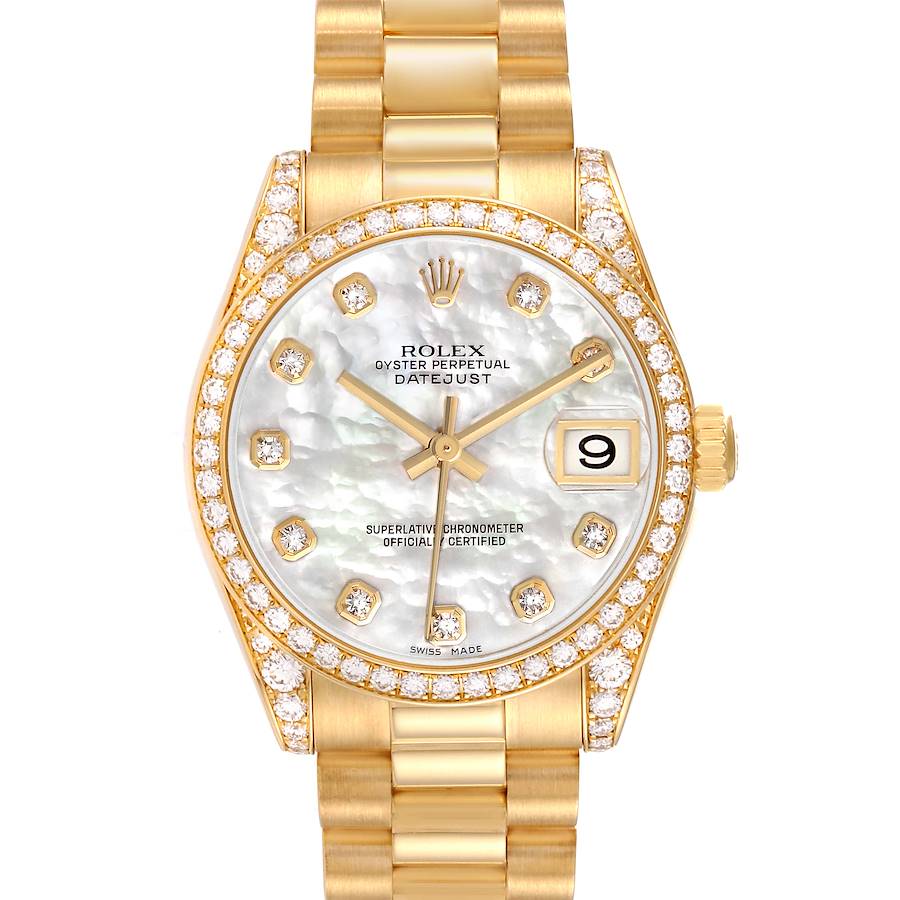 Rolex President Midsize Yellow Gold Mother Of Pearl Diamond Ladies Watch 178158