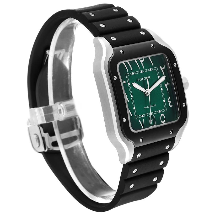 Cartier Santos de Cartier Green Arabic Dial Steel Mens Watch WSSA0055