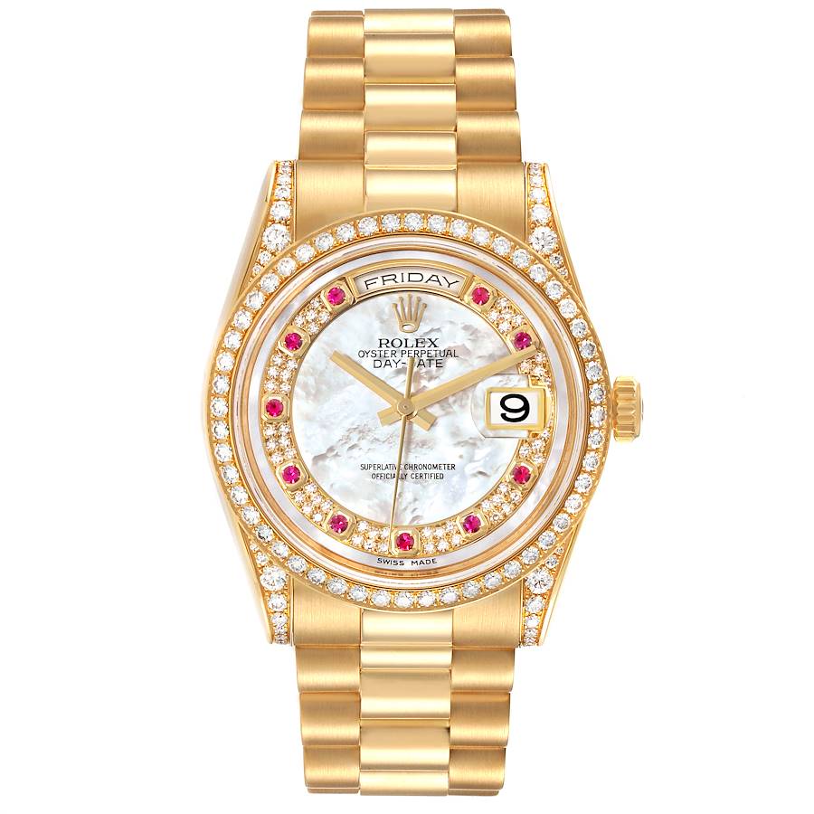 Rolex President Day-Date MOP Diamond Ruby Myriad Dial Mens Watch 118388
