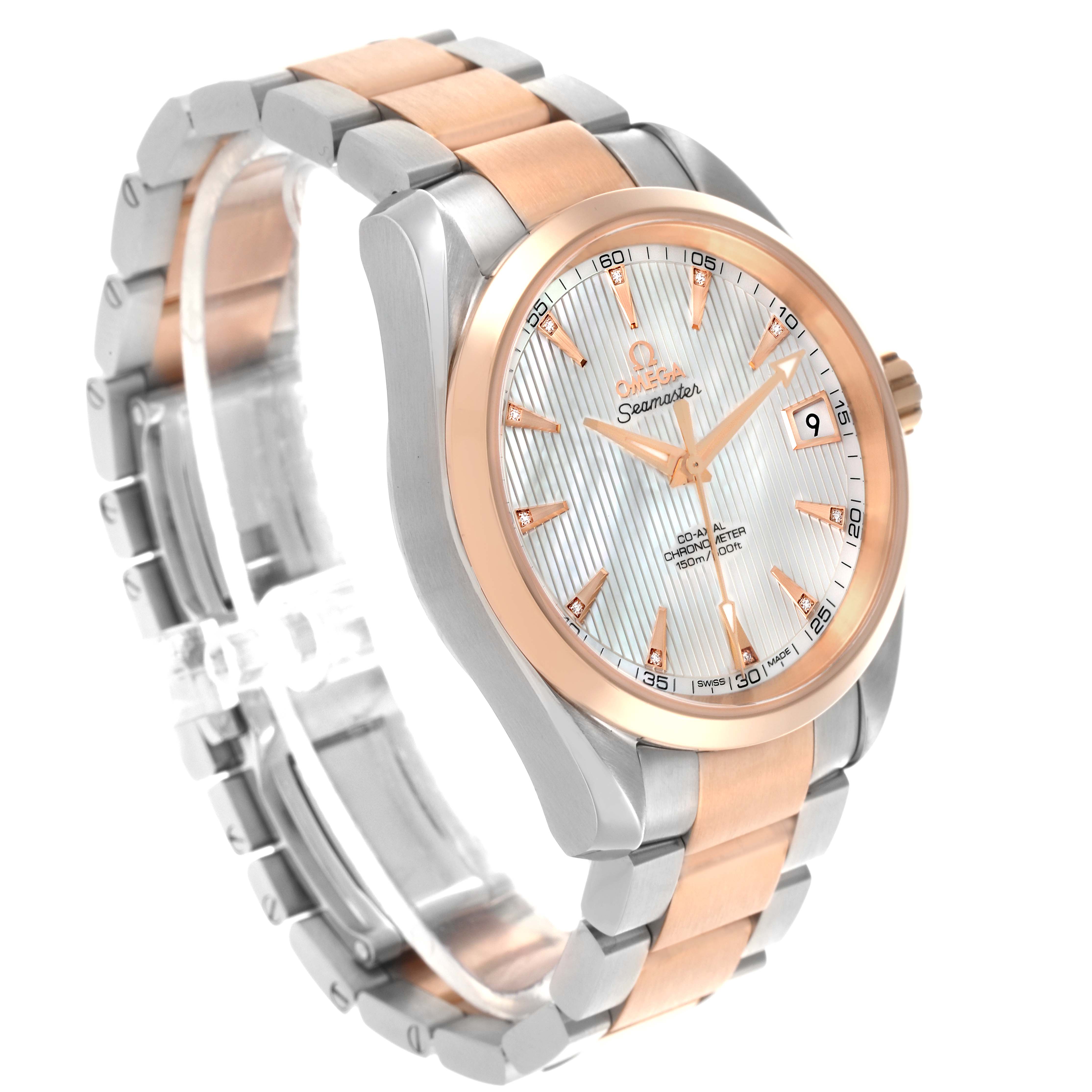 Omega Aqua Terra Steel Rose Gold Mother Of Pearl Diamond Watch 38.5 MM 231.20.39.21.55.001