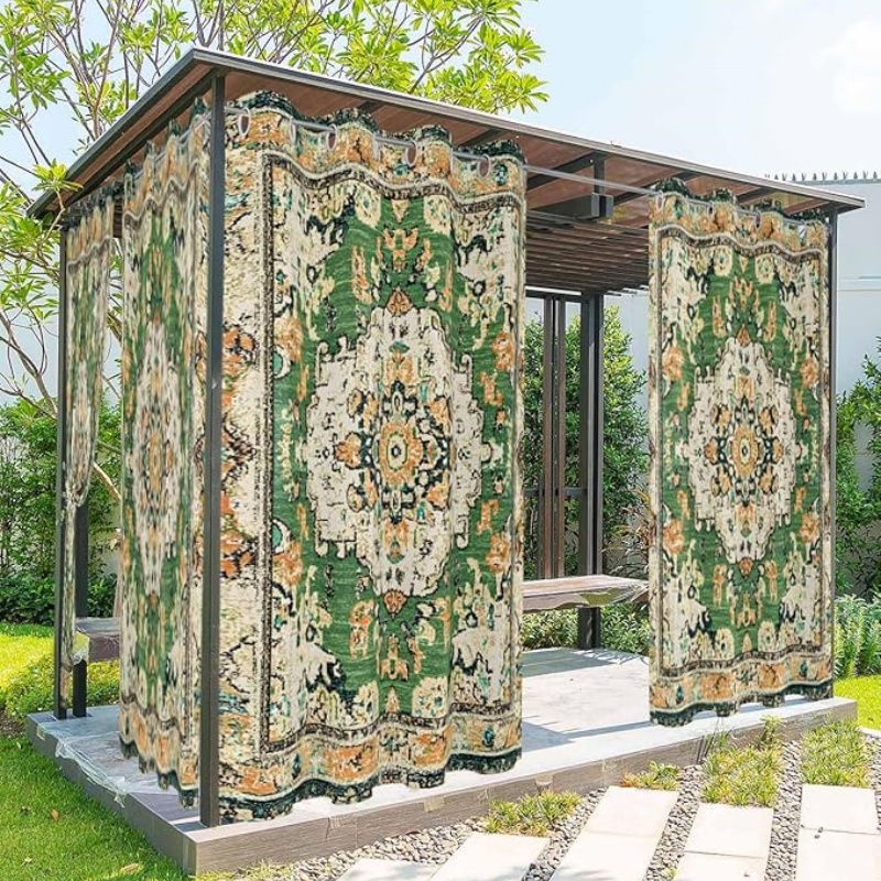 Ombre Green Boho Outdoor Curtains