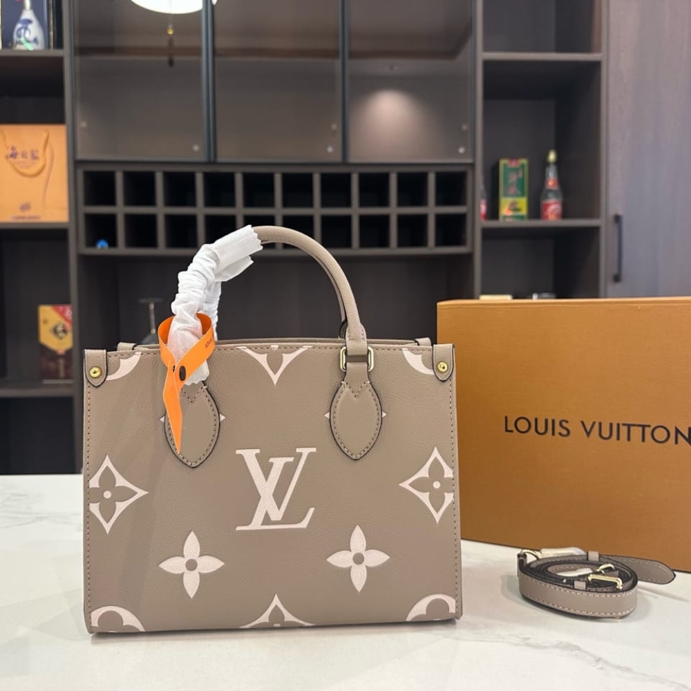 Louis Vuitton Onthego PM Bicolor Monogram Empreinte Leather Tote Bag Beige 25cm M45779
