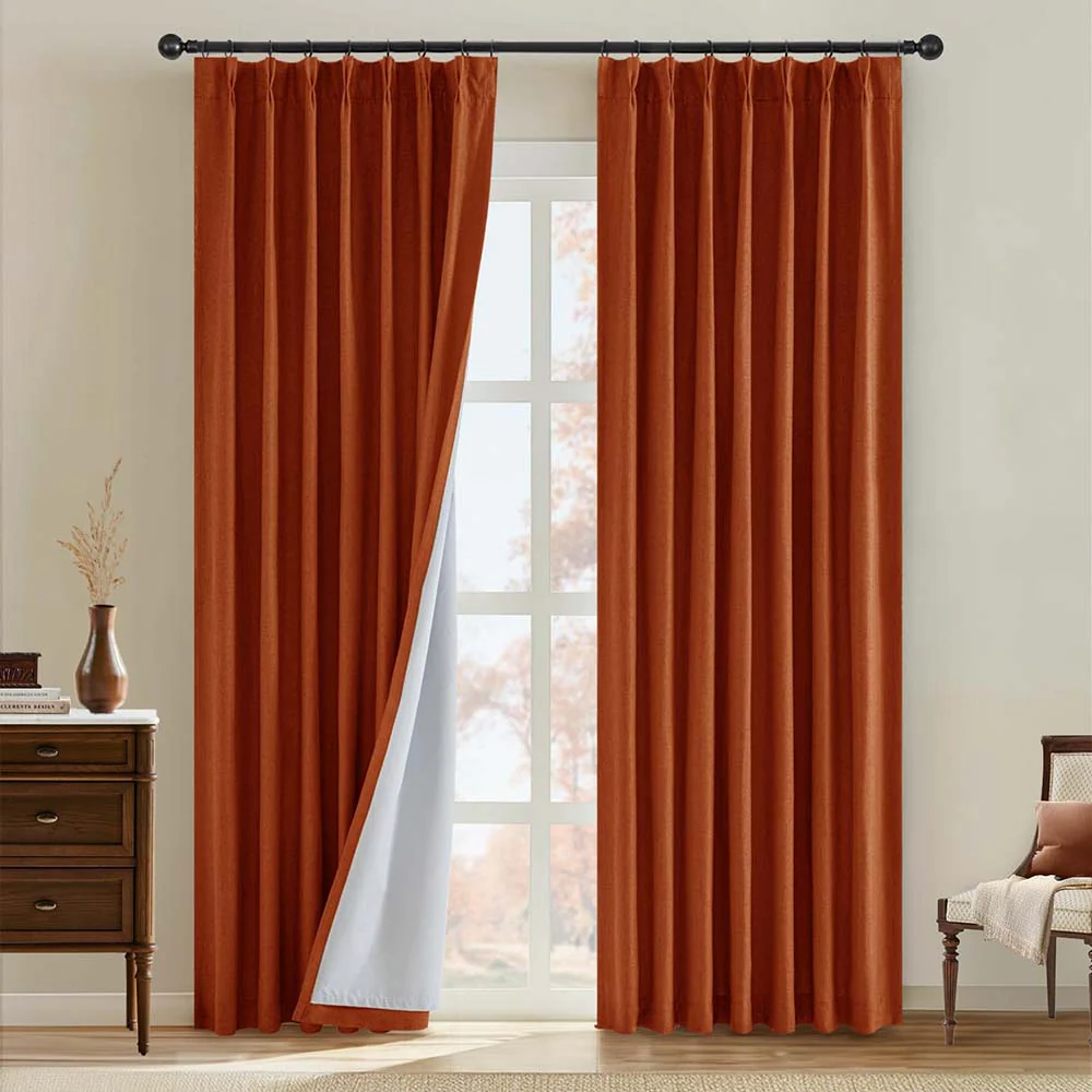 Natural Pinch Pleated 100% Blackout Linen Curtains (2 Panels)