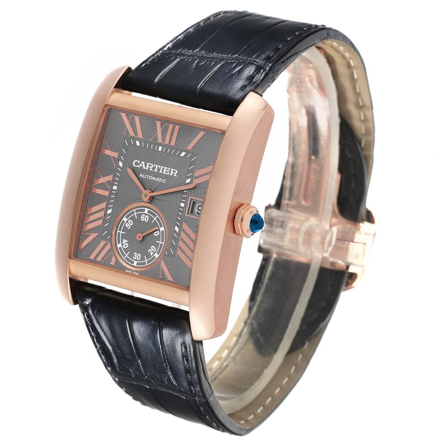 Cartier Tank MC Rose Gold Grey Dial Black Strap Mens Watch WGTA0014