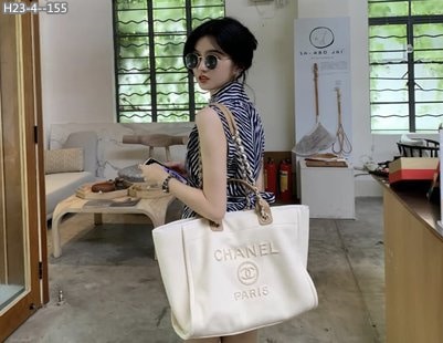 Chanel Shopping Bag With Pearls White 38Cm