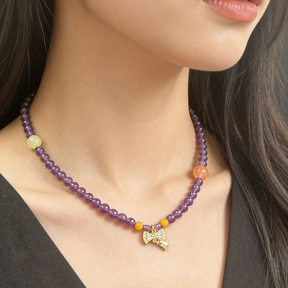 5mm Amethyst Bow Necklace | Spiritual Calm, Protection & Intuition