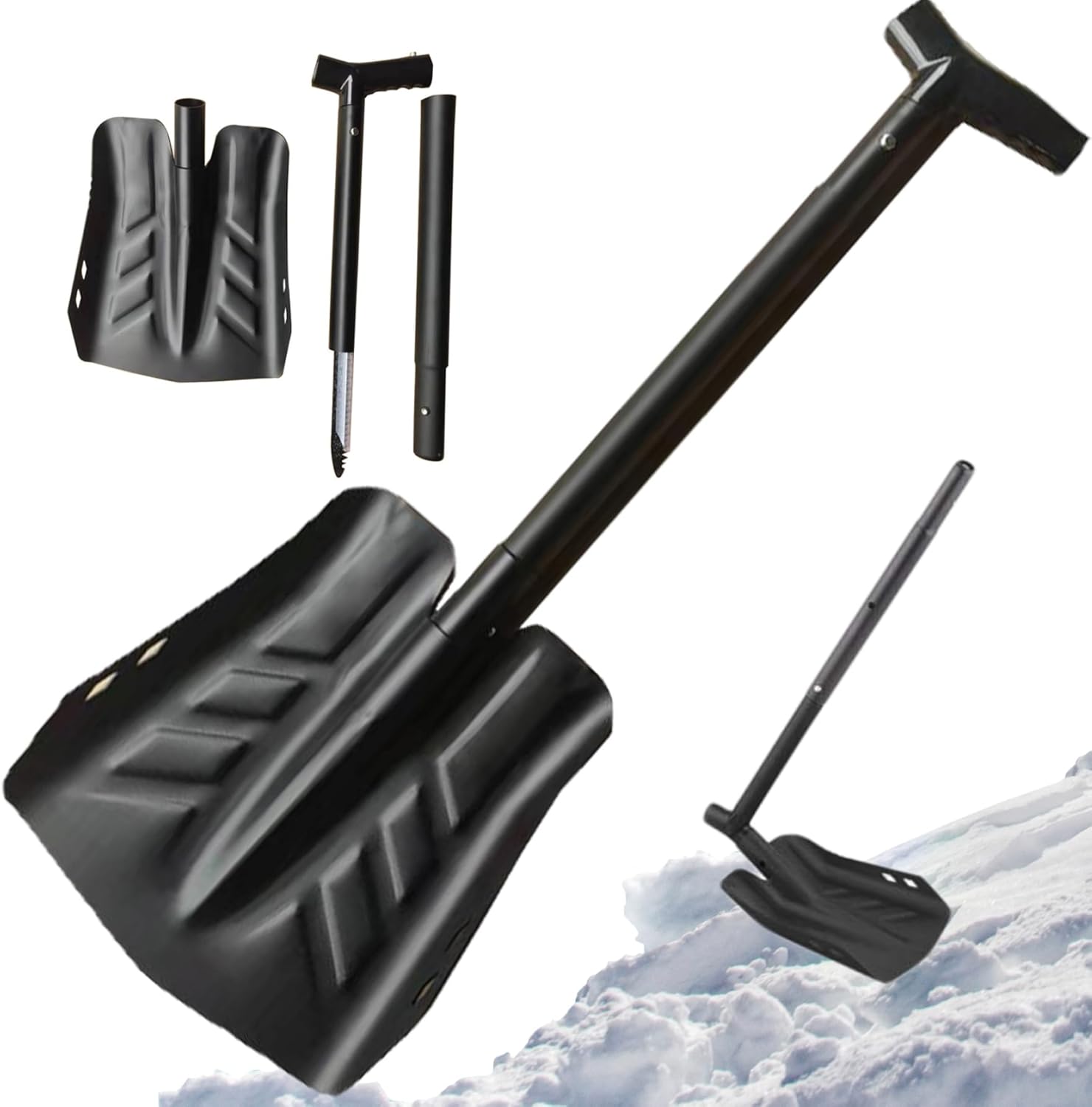 Snow Shovel 33 Inch Detachable Foldable Portable Includes Ice Saw Aluminium Alloy for Car Driveway Camping Black