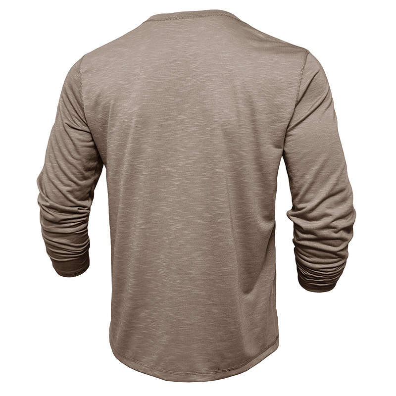 Men's long-sleeved Henley collar T-shirt