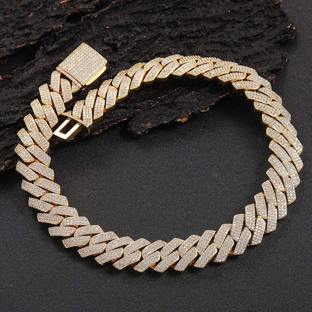 Wholesale Men Hip Hop Jewelry 20mm 3 Rows Gold Chunky Necklace Iced Out Cz Prong Cuban Link Chain Necklace Diamond Cuban Chain