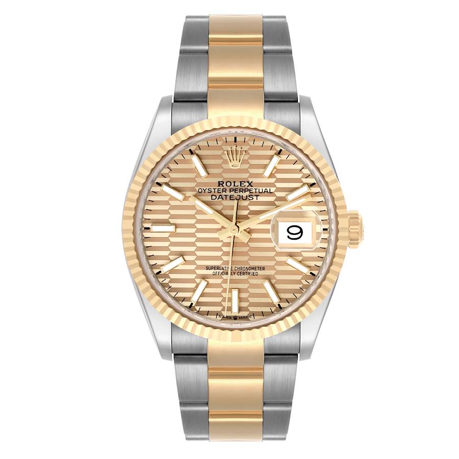 Rolex Datejust Steel Yellow Gold Golden Fluted Motif Dial Watch 126233