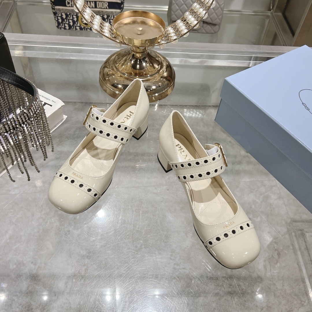 Prada Patent Leather Mary Jane Pumps White