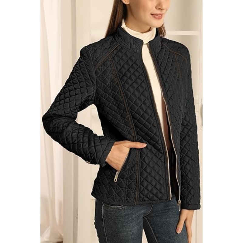 Women's Stand Collar Lightweight Quilted Puffer Jacket