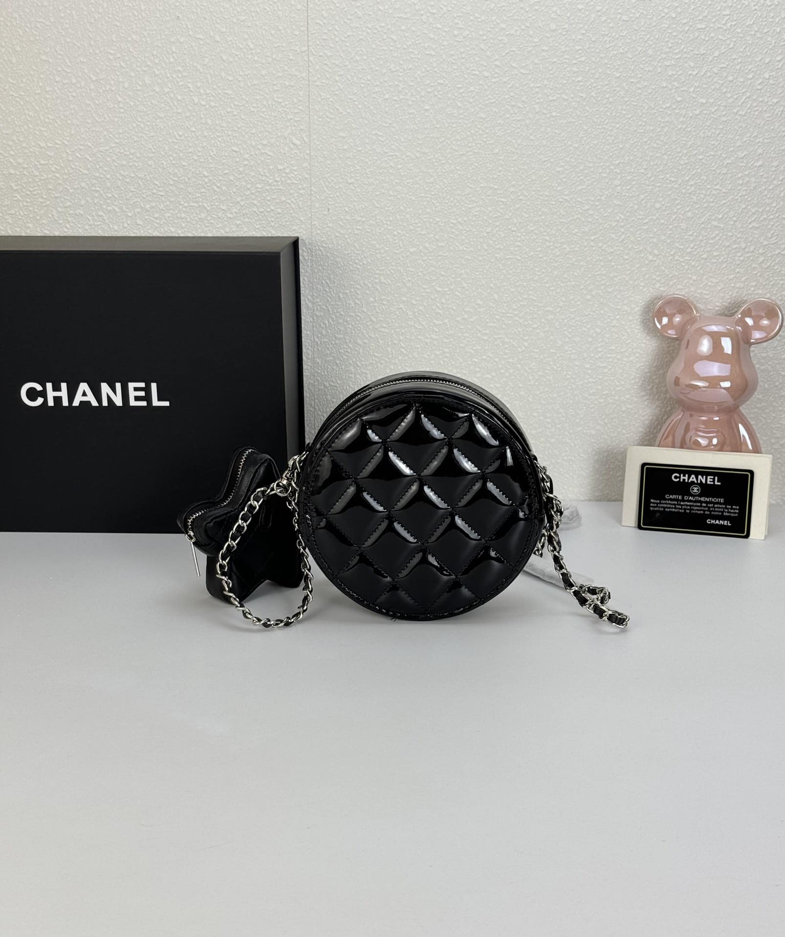 Chanel Round With Charm And Star Coin Purse Black 15Cm