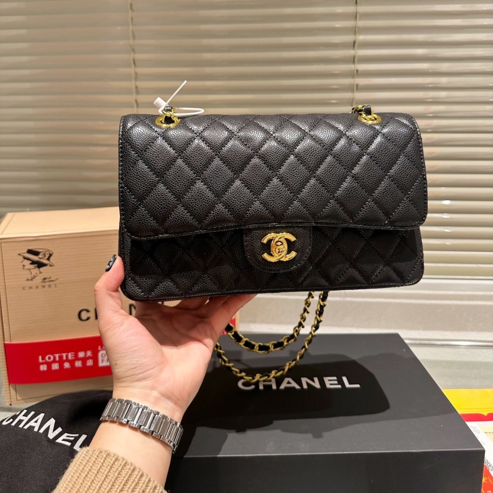 Chanel Medium Classic Handbag Grained And Gold Tone Metal Black 26Cm A01113 Y01864 C3906