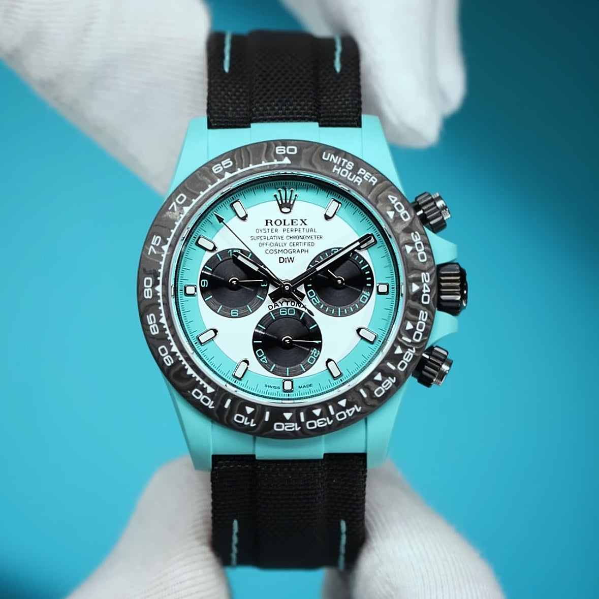 ROLEX Diw Daytona quartz fiber celeste invert 40mm oyster black