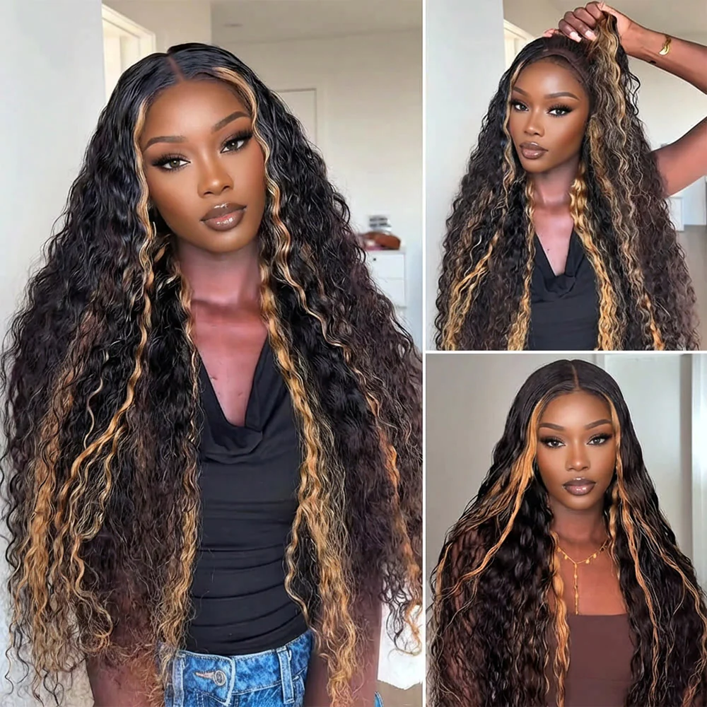 Megalook 13x6 Three-Go™ Honey Blonde Money Piece Glueless Wigs Bohemian Curl with Drawstring 100% Human Hair Wig