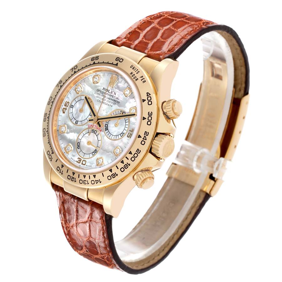 Rolex Daytona Yellow Gold Mother Of Pearl Diamond Dial Mens Watch 116518