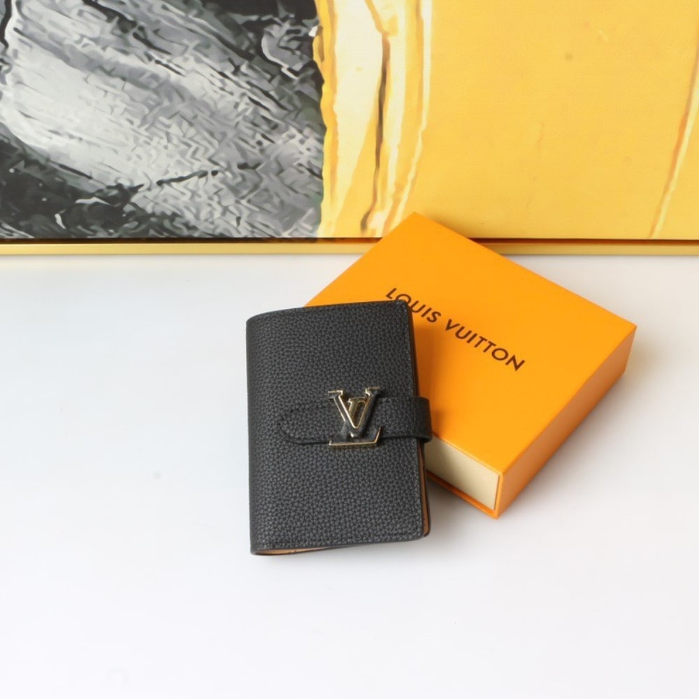 Louis Vuitton Lv Vertical Compact Wallet Taurillon Leather Black 12Cm M81561