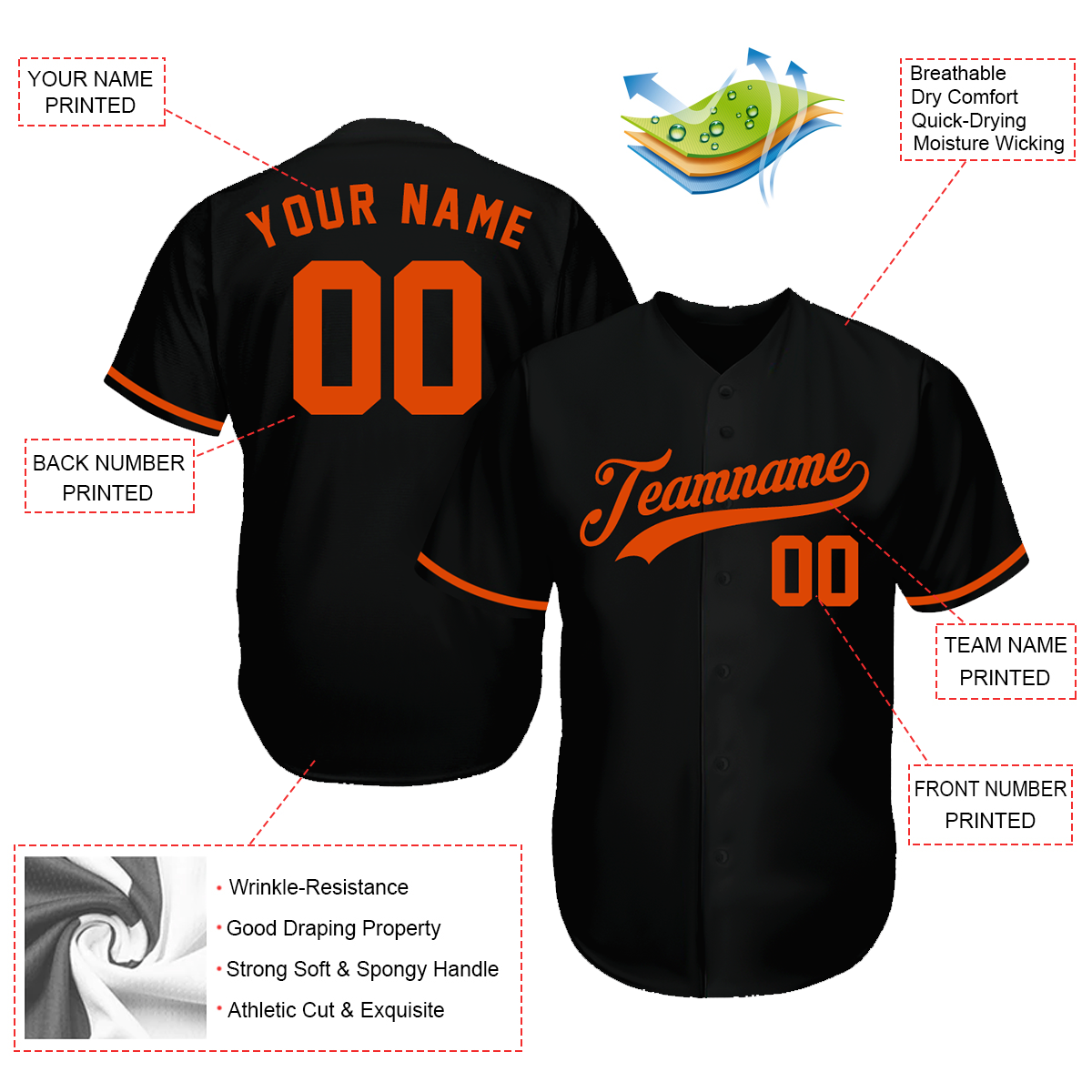Customize Baseball Jersey - Gifts For Baseball Fan - Black Orange - Fathers Day Gifts For Baseball Dads
