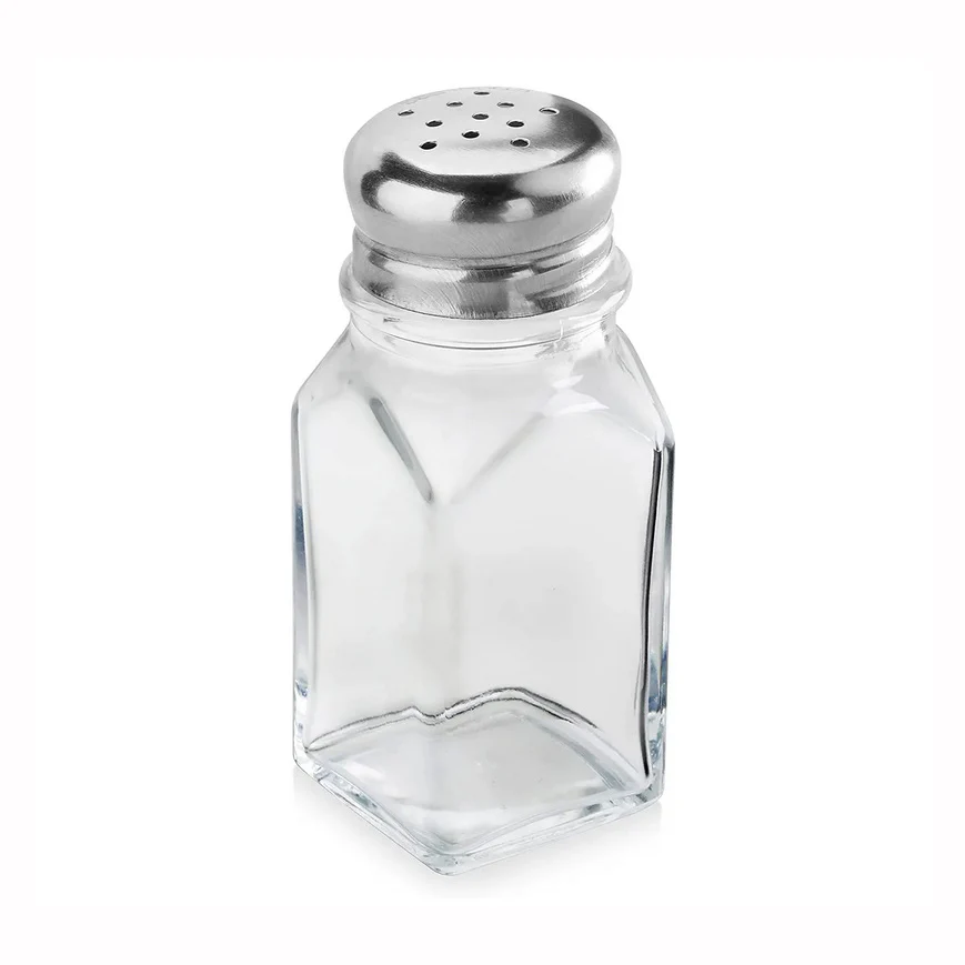 Commercial 2 oz Glass Square Salt Pepper Shaker Stainless Steel Cap