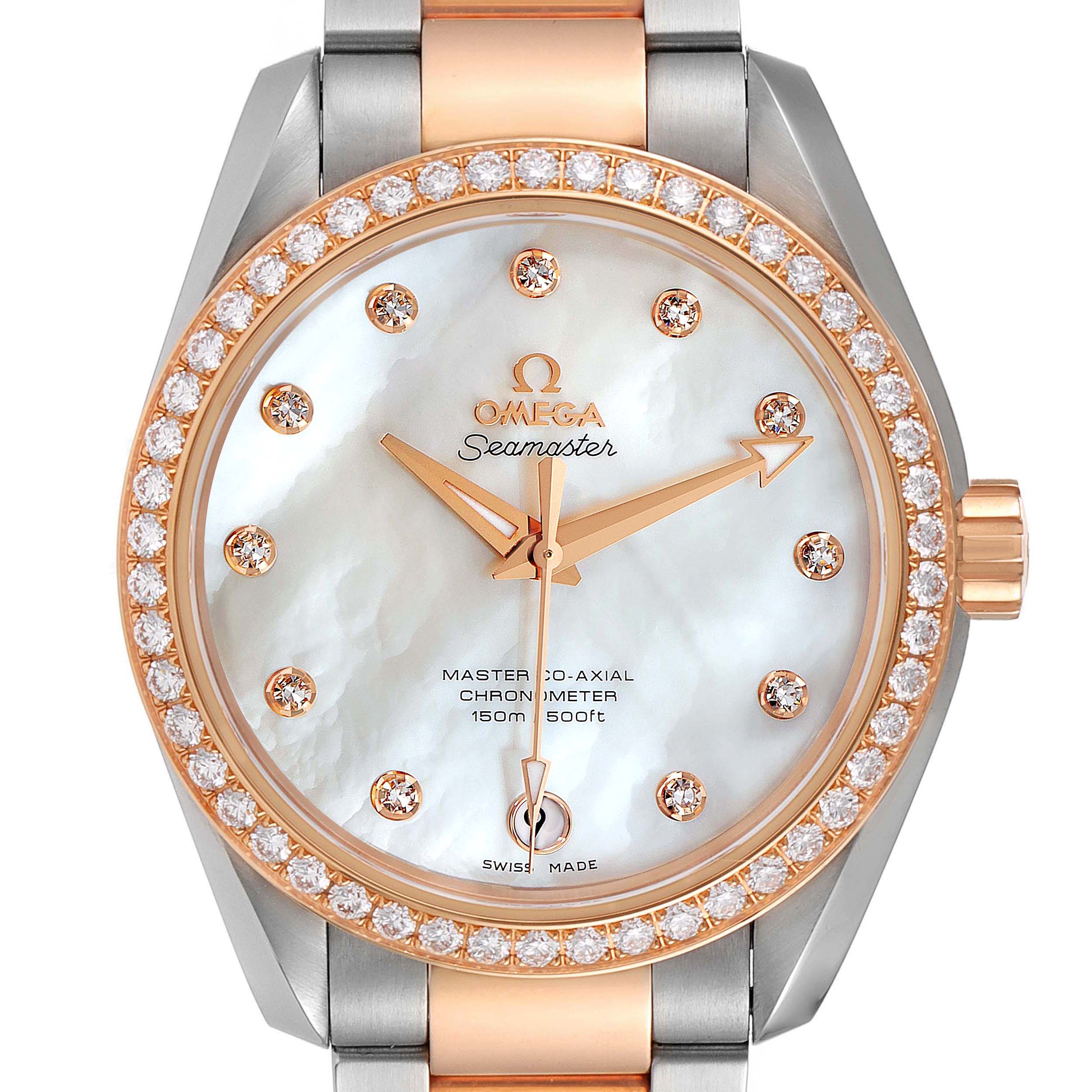 Omega Aqua Terra Steel Rose Gold Mother of Pearl Diamond Watch 38.5 MM 231.25.39.21.55.001