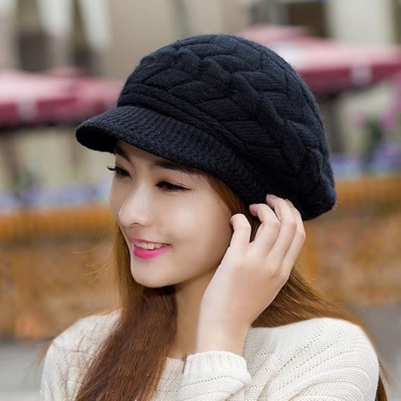 Wool Knit Hat with Visor
