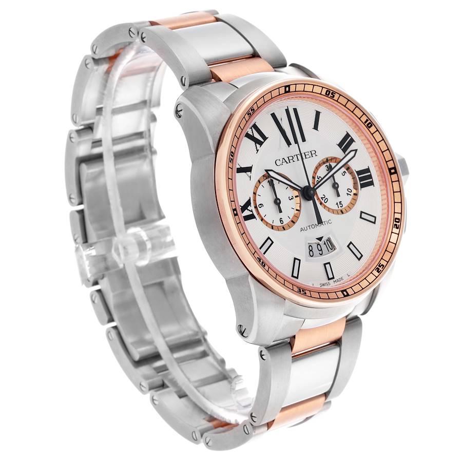 Cartier Calibre Chronograph Steel Rose Gold Mens Watch W7100042