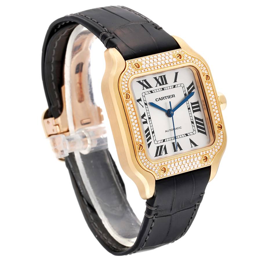 Cartier Santos Midsize Yellow Gold Diamond Mens Watch WJSA0008