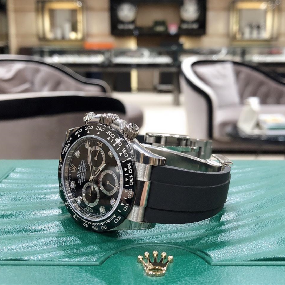 Rollie-The Crown Daytona White Gold Black Dial Oysterflex Strap 116519LN-0025 Unworn