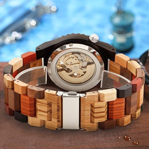 No Battery Fashion Mechanical Wooden Watch for Men, Mechanical Movement Wooden Strap Men's Watch for Father's Day, Birthday M808