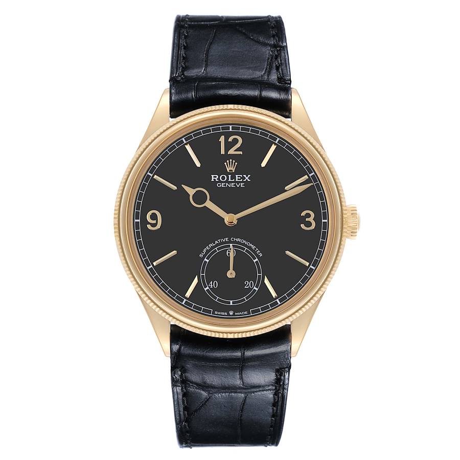 Rolex 1908 Yellow Gold Black Dial Mens Watch 52508 Card