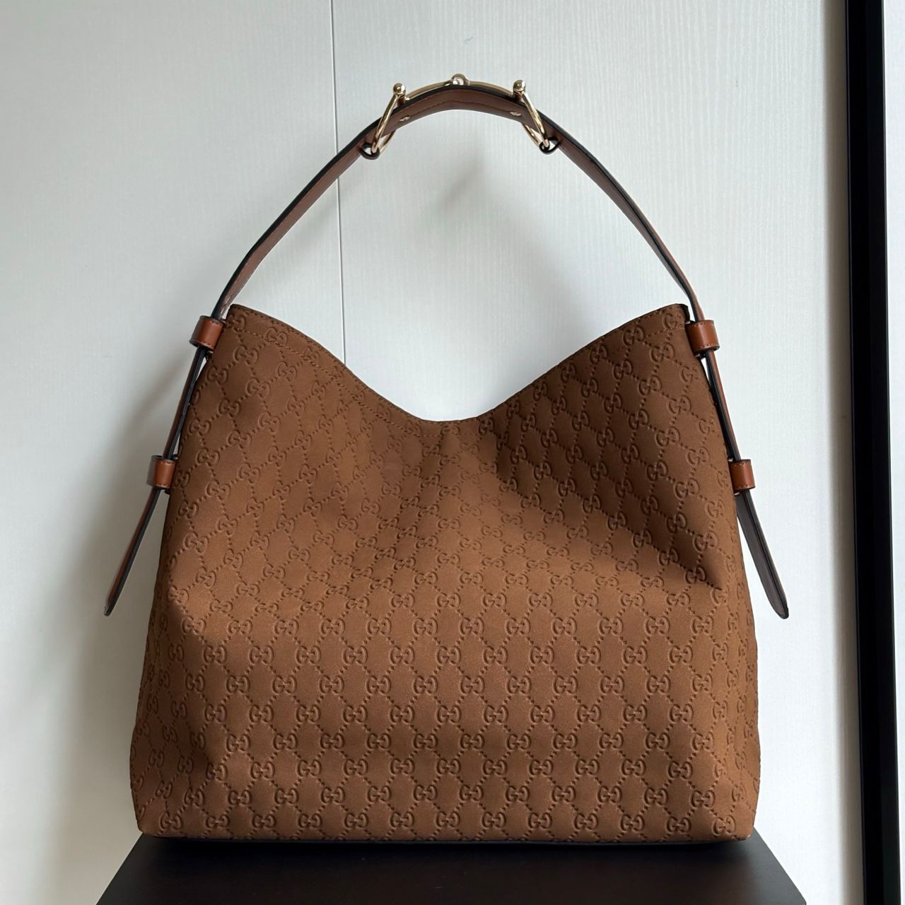 Gucci Beatrix Large Tote Bag GG Suede Bottom Brown 40Cm