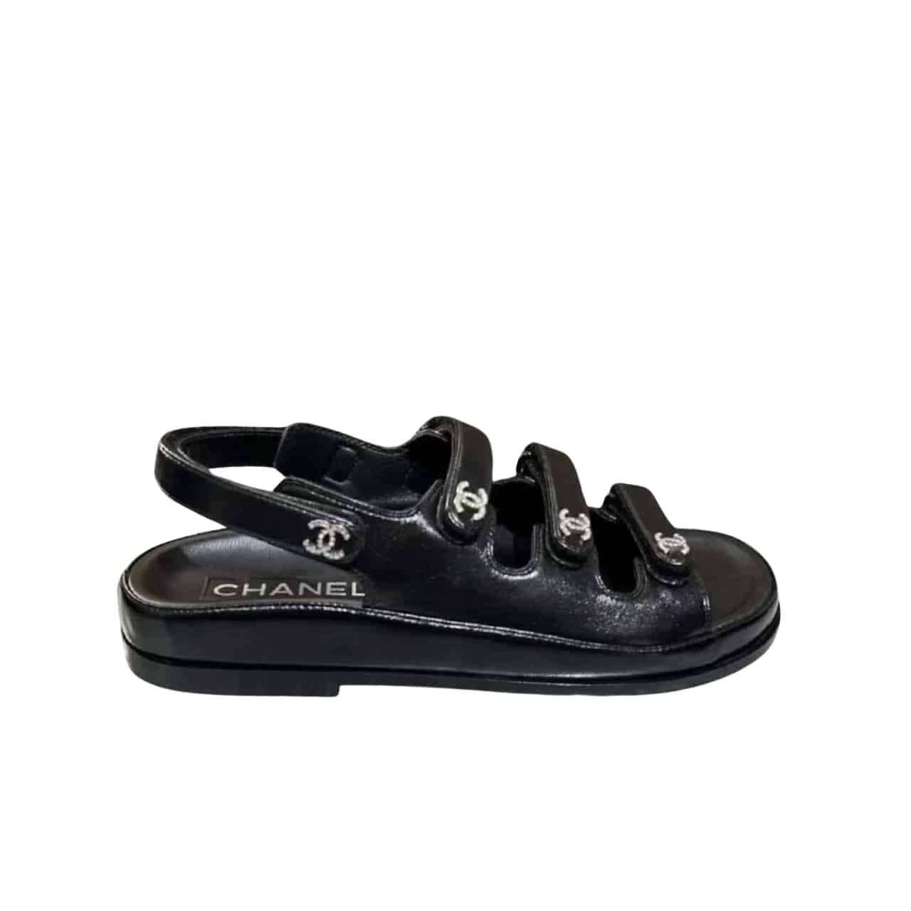 Chanel Triple Velcro Strap Sandals Black G45628 B16403 94305