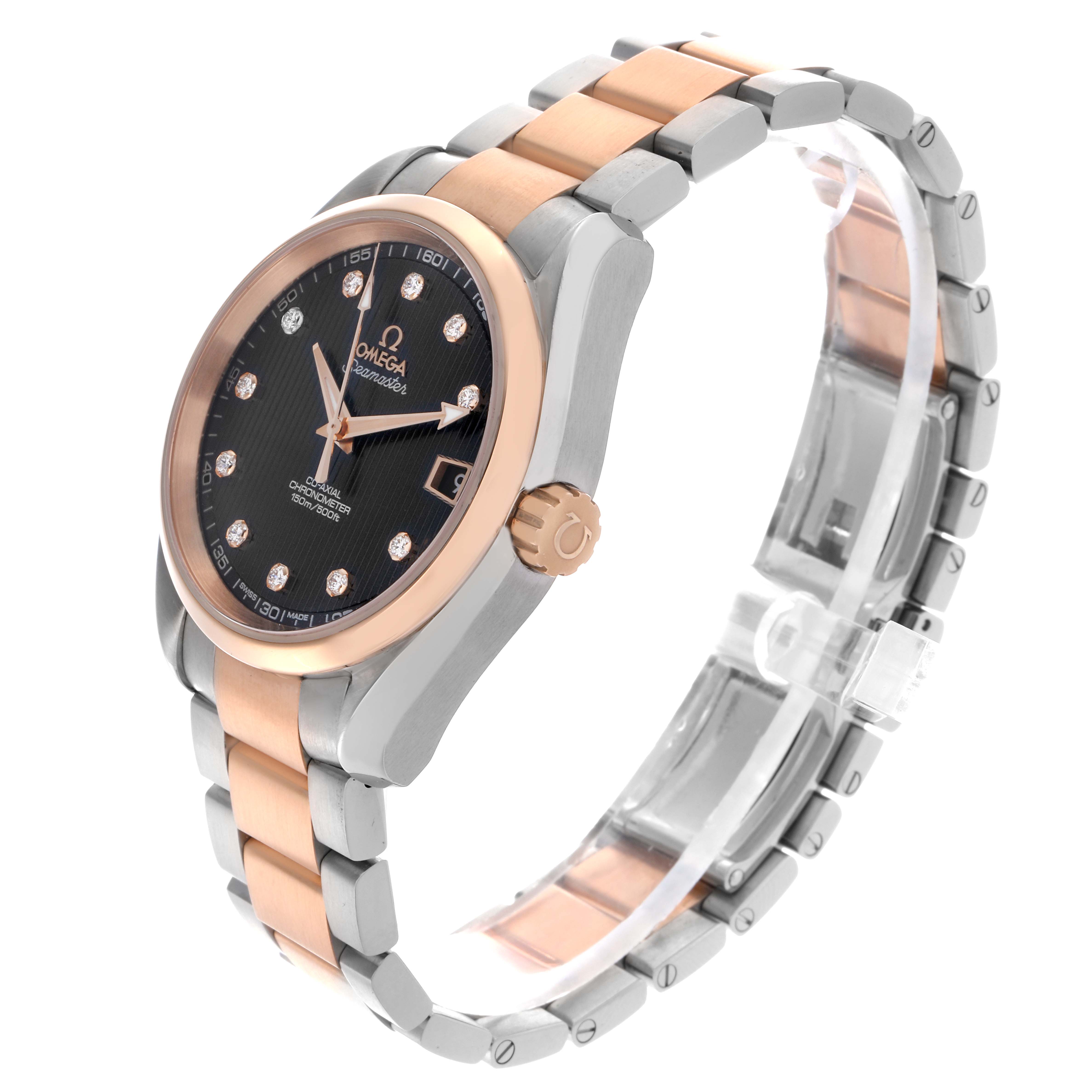 Omega Aqua Terra Steel Rose Gold Diamond Mens Watch 38.5 MM 231.20.39.21.51.002