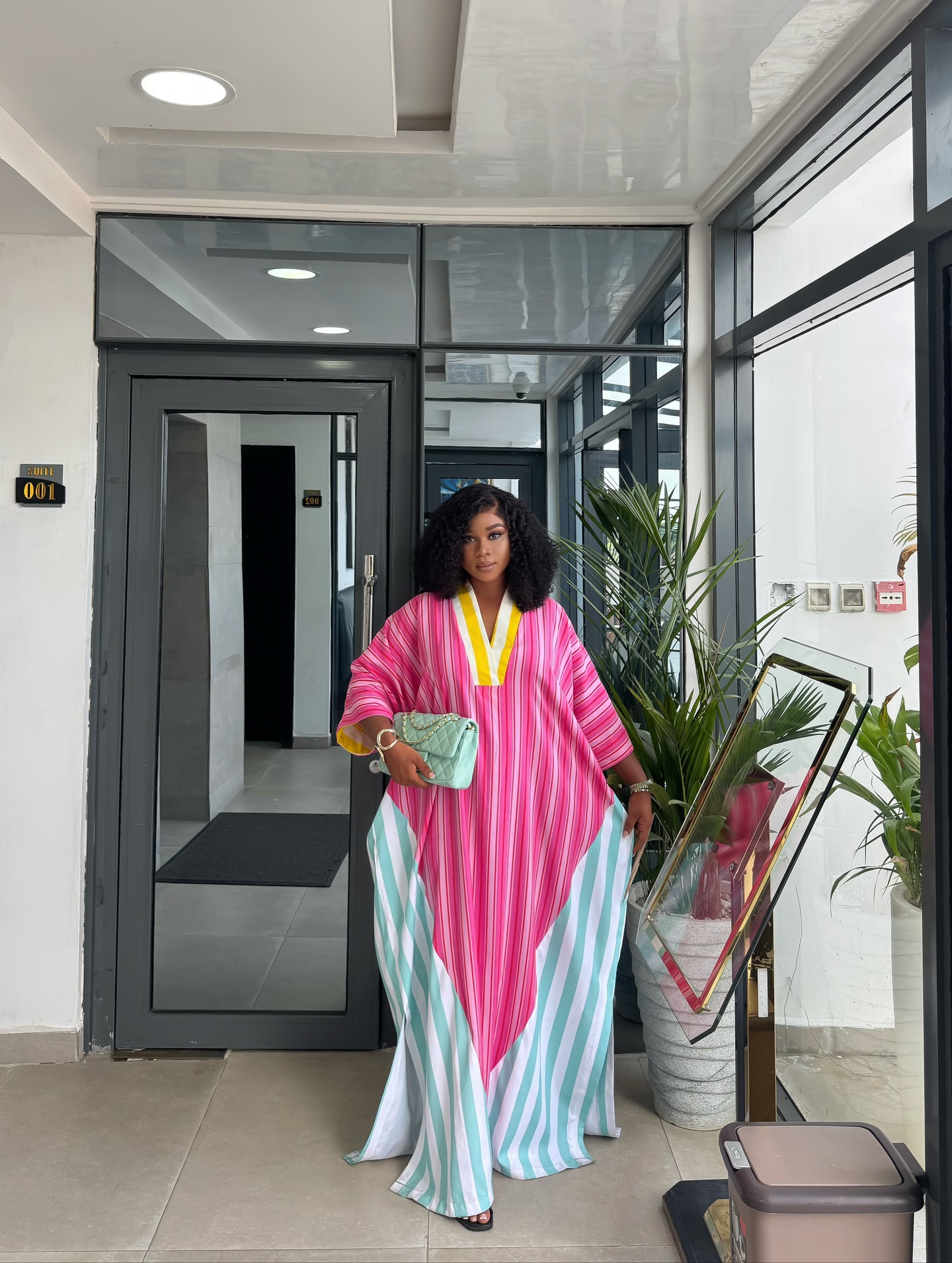 Women African Spring V-Neck Striped Maxi Dress